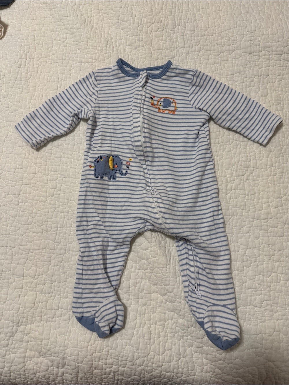 Little Me Blue Striped Elephant Footed One-Piece for Kids 6 months